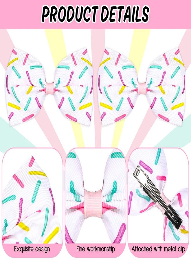 Whaline 2Pcs Ice Cream Sprinkles Bow Hair Clips Pastel Cake Donut Sprinkles Ribbon Hair Bow Barrette Summer Confetti Hairgrips for Women Birthday Party Supplies - Image 3