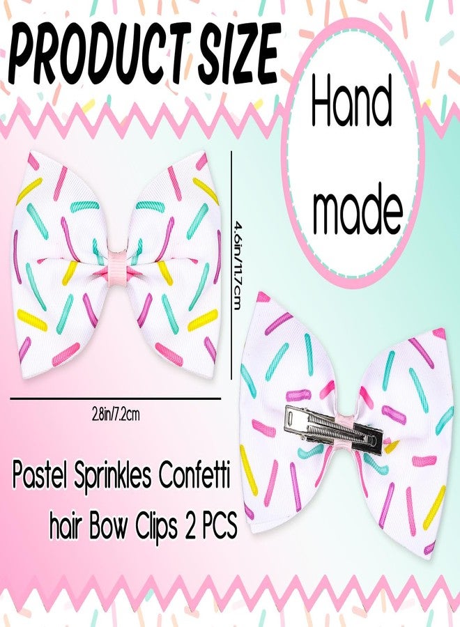 Whaline 2Pcs Ice Cream Sprinkles Bow Hair Clips Pastel Cake Donut Sprinkles Ribbon Hair Bow Barrette Summer Confetti Hairgrips for Women Birthday Party Supplies - Image 2
