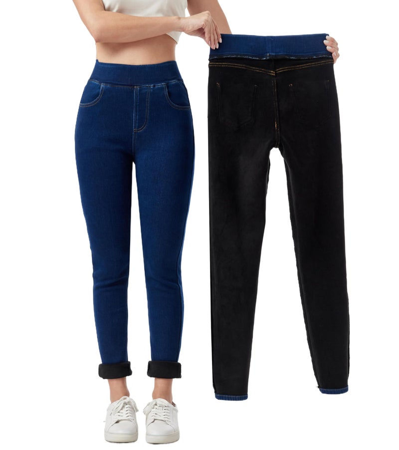 heipeiwa Women's Fleece Lined Jeans Winter Jeggings Thermal Flannel Lined Tummy Control High Waisted Pull on Skinny Jeans - Image 1