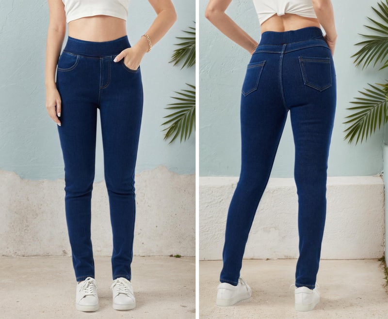 heipeiwa Women's Fleece Lined Jeans Winter Jeggings Thermal Flannel Lined Tummy Control High Waisted Pull on Skinny Jeans - Image 5
