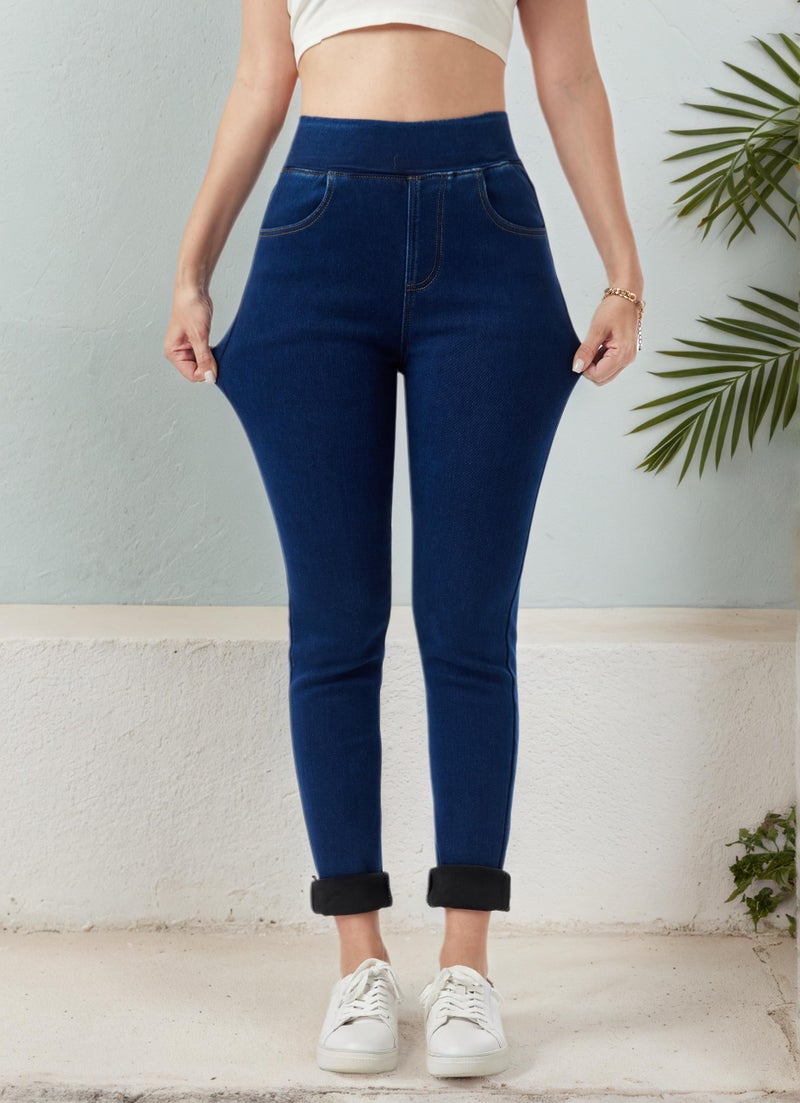 heipeiwa Women's Fleece Lined Jeans Winter Jeggings Thermal Flannel Lined Tummy Control High Waisted Pull on Skinny Jeans - Image 3