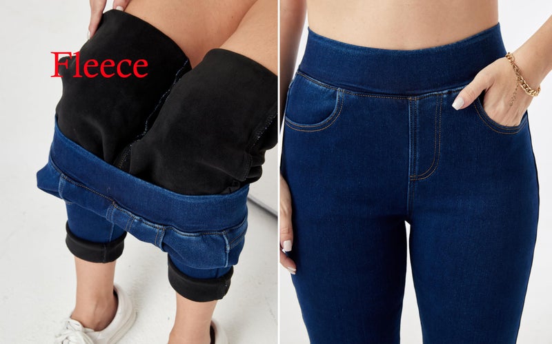 heipeiwa Women's Fleece Lined Jeans Winter Jeggings Thermal Flannel Lined Tummy Control High Waisted Pull on Skinny Jeans - Image 2