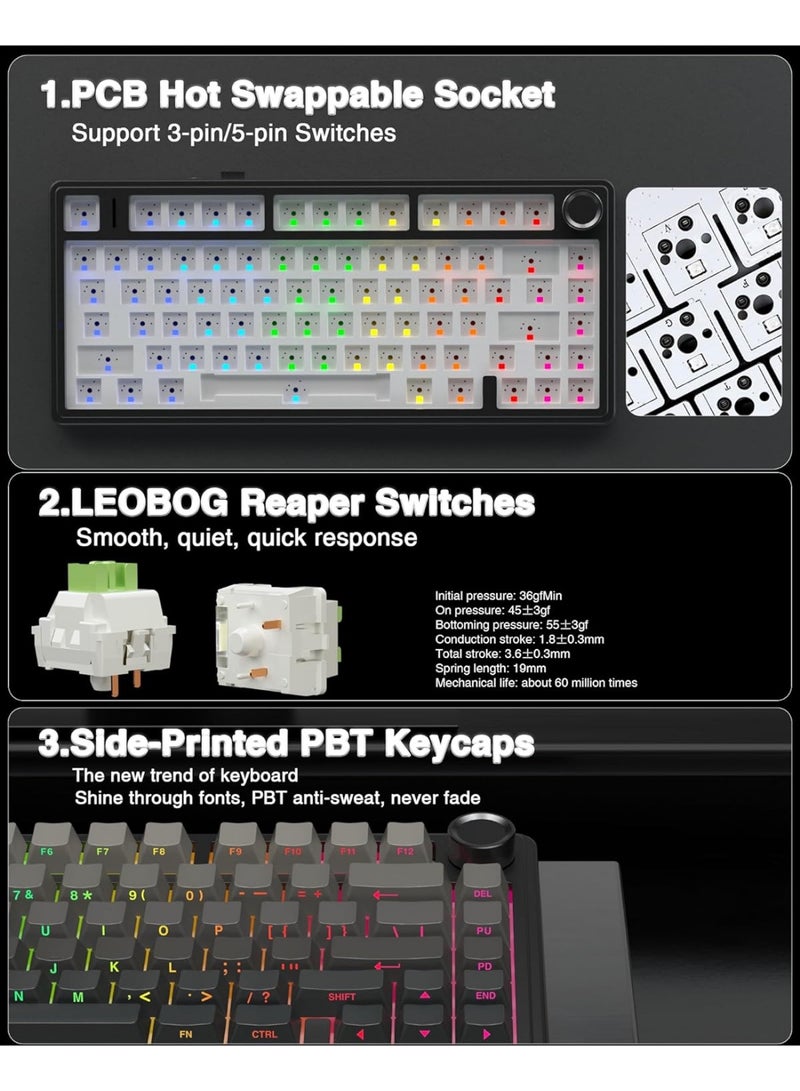 AULA F75 Wireless Mechanical Gaming Keyboard (Arabic Layout) – Grey with Colour Gradient | 75% | Hot Swappable | RGB | Tri-Mode Connectivity - Image 5