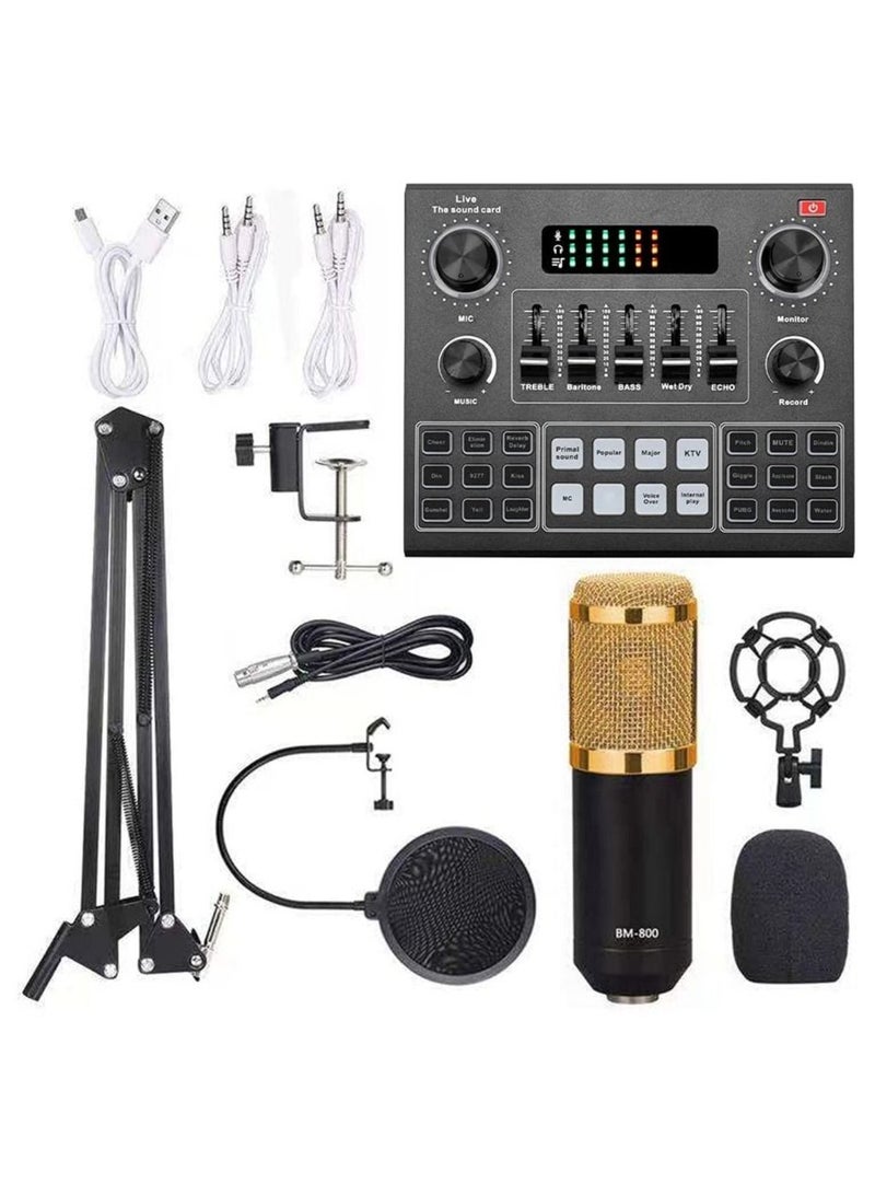 Multifunctional Live V9 Sound Card and BM800 Suspension Microphone Kit Broadcasting Condenser Microphone Set Intelligent Webcast Live Sound Card for Computers and Mobile - Image 1