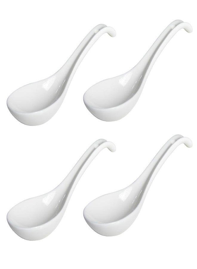 Assaoy Porcelain Soup Spoons,7 inch Asian Soup Spoons,Japanese soup spoons for Pho, Wonton, Noodles, Chinese Ceramic Rice Spoons, Japanese Ramen Spoons, White Set of 4 - Image 1