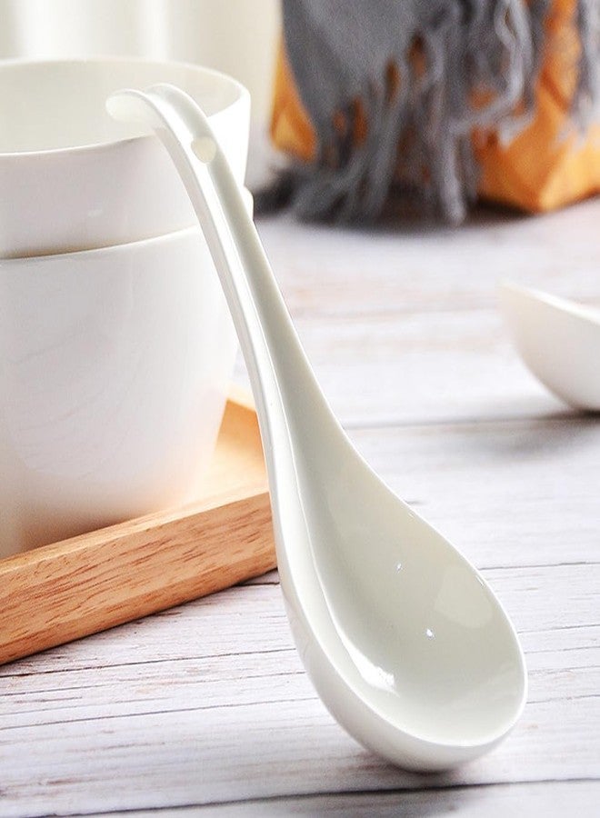 Assaoy Porcelain Soup Spoons,7 inch Asian Soup Spoons,Japanese soup spoons for Pho, Wonton, Noodles, Chinese Ceramic Rice Spoons, Japanese Ramen Spoons, White Set of 4 - Image 2