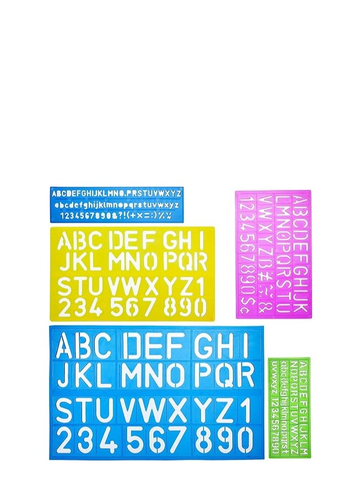 Isomers - Alphabet Templates, Alphabet Stencils, Pack of 5, Letter Stencils, Template Letters, Stencils Letters and Numbers, Art Stencils, Drawing Tools, Drafting Supplies, Tracing Letters and Numbers - Image 1