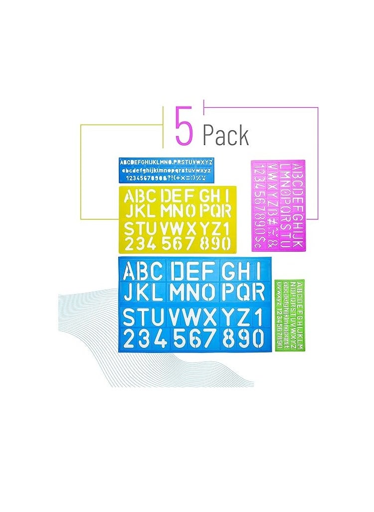 Isomers - Alphabet Templates, Alphabet Stencils, Pack of 5, Letter Stencils, Template Letters, Stencils Letters and Numbers, Art Stencils, Drawing Tools, Drafting Supplies, Tracing Letters and Numbers - Image 1