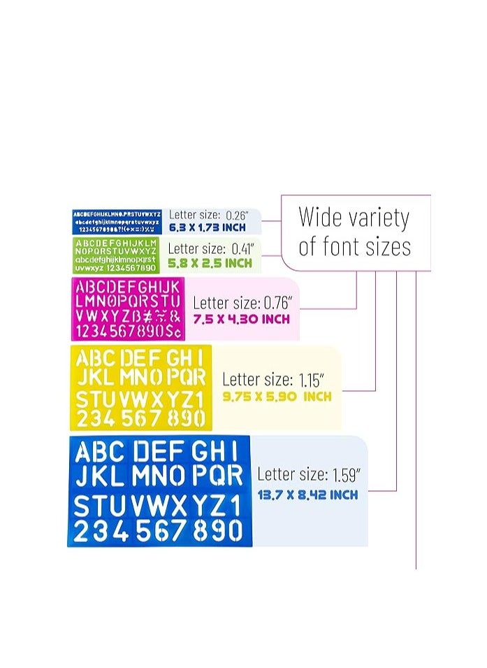 Isomers - Alphabet Templates, Alphabet Stencils, Pack of 5, Letter Stencils, Template Letters, Stencils Letters and Numbers, Art Stencils, Drawing Tools, Drafting Supplies, Tracing Letters and Numbers - Image 1