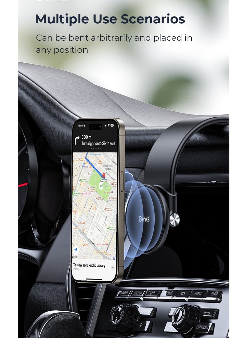 Benks CZ08 MagClap FlipEZ Bendable Arm Magsafe Car Mount, Strong Magnetic Foldable Mount for iPhone, Flexible Gooseneck Arm, Secure and Flexible hold on Dash, Universal Compatibility- Black - Image 3