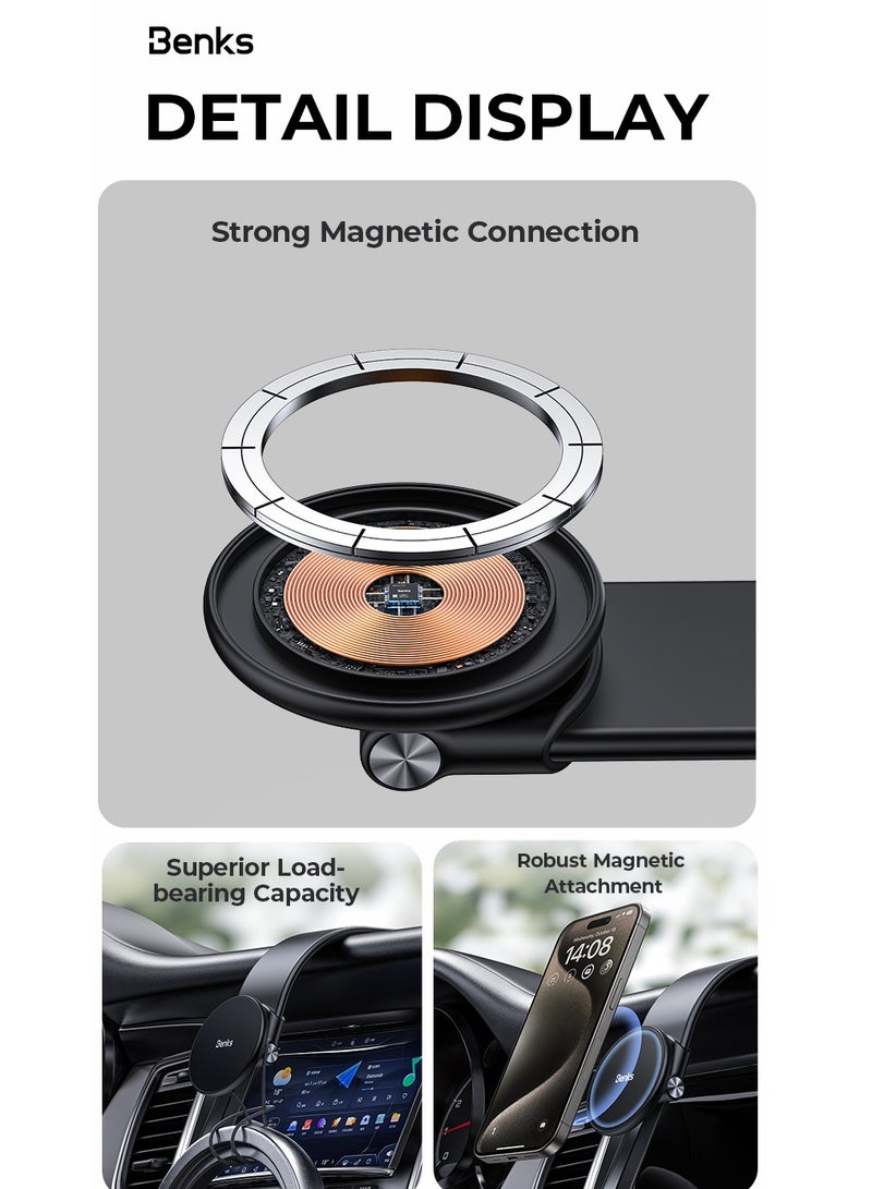 Benks CZ08 MagClap FlipEZ Bendable Arm Magsafe Car Mount, Strong Magnetic Foldable Mount for iPhone, Flexible Gooseneck Arm, Secure and Flexible hold on Dash, Universal Compatibility- Black - Image 4