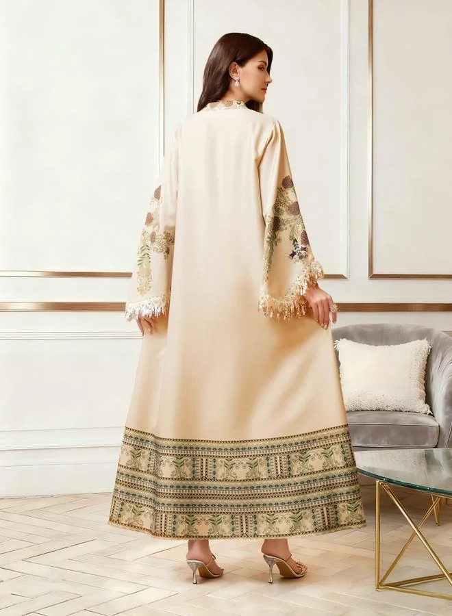 Take Two  Women Floral Printed Embellished Tasselled Sleeve Jalabiya for Women | Best Price UAE