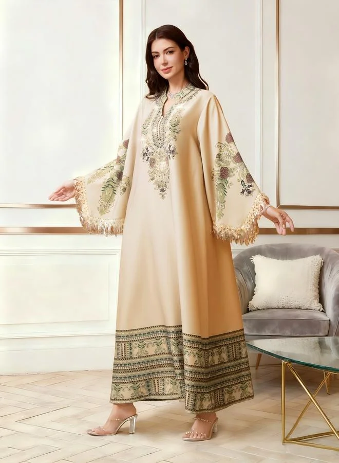 تايك تو جلابية مطبعة بالزهور ومزينة بأكمام ذات شرابات