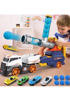 Generic Truck Car Set Toys Include 4 Racing Cars+6 Ball, with Light & Sounds, Eejection&Shooting Transport Cars Toy, Birthday Gifts for Boys Girls  - Image 1