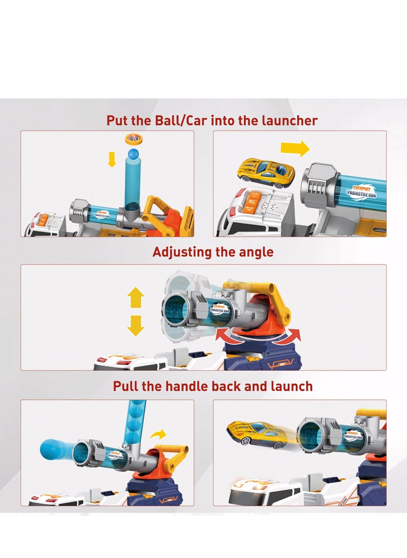 Truck Car Set Toys Include 4 Racing Cars+6 Ball, with Light & Sounds, Eejection&Shooting Transport Cars Toy, Birthday Gifts for Boys Girls  - Image 5