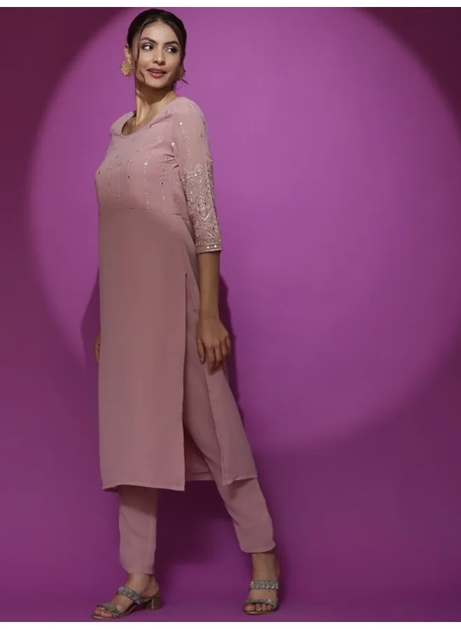 AKS  Powder Pink Mirror Work Straight Kurta for Women | Best Price UAE