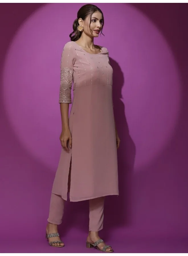 AKS  Powder Pink Mirror Work Straight Kurta for Women | Best Price UAE