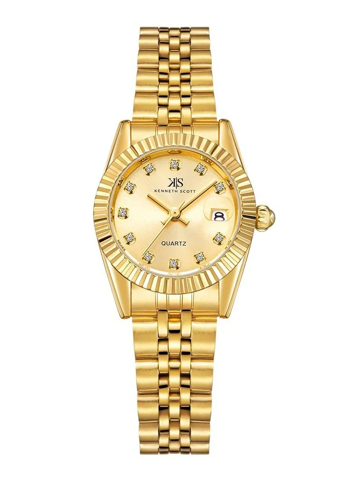 KENNETH SCOTT Kenneth Scott Women's Quartz Movement Watch, Analog Display and Stainless Steel Strap - K22536-GBGC, Gold