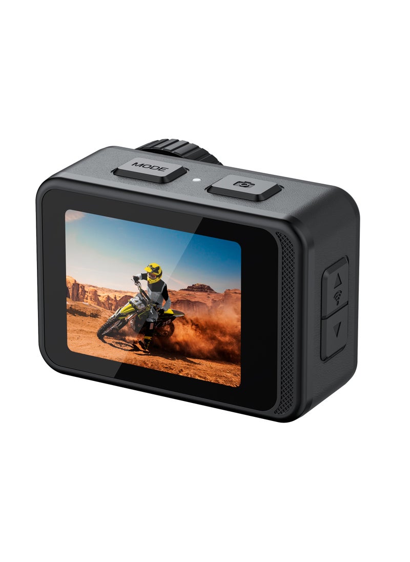 porodo - Fully Waterproof UHD Action Camera Dual Display With Video Stabilization / 24MP Image Resolution / 80 minutes Video Time / with Mount for Biking / Hiking or Diving - Black - Image 1