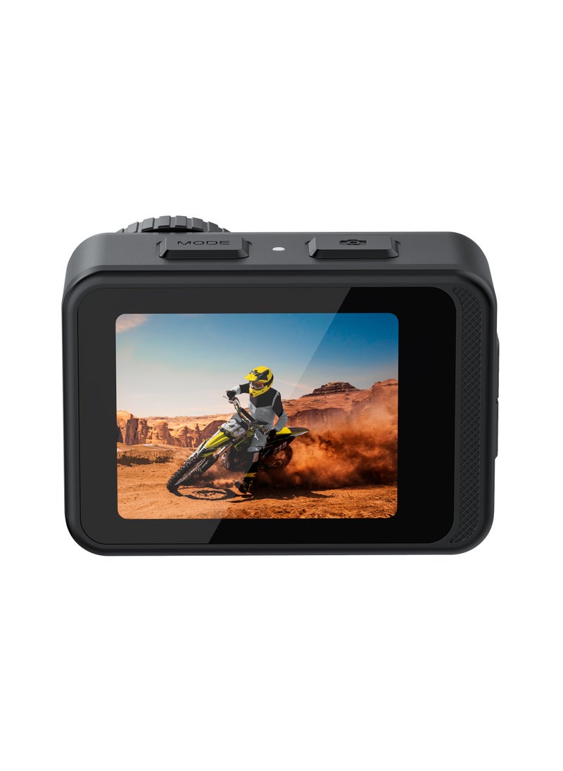 porodo - Fully Waterproof UHD Action Camera Dual Display With Video Stabilization / 24MP Image Resolution / 80 minutes Video Time / with Mount for Biking / Hiking or Diving - Black - Image 1