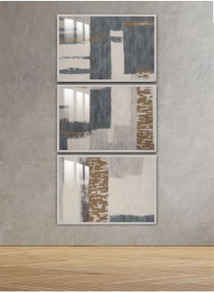 ثلاث لوحات جدارية150x70سم مع برواز فضي وطبقة اكريلك شفاف بتصميم تجريدي