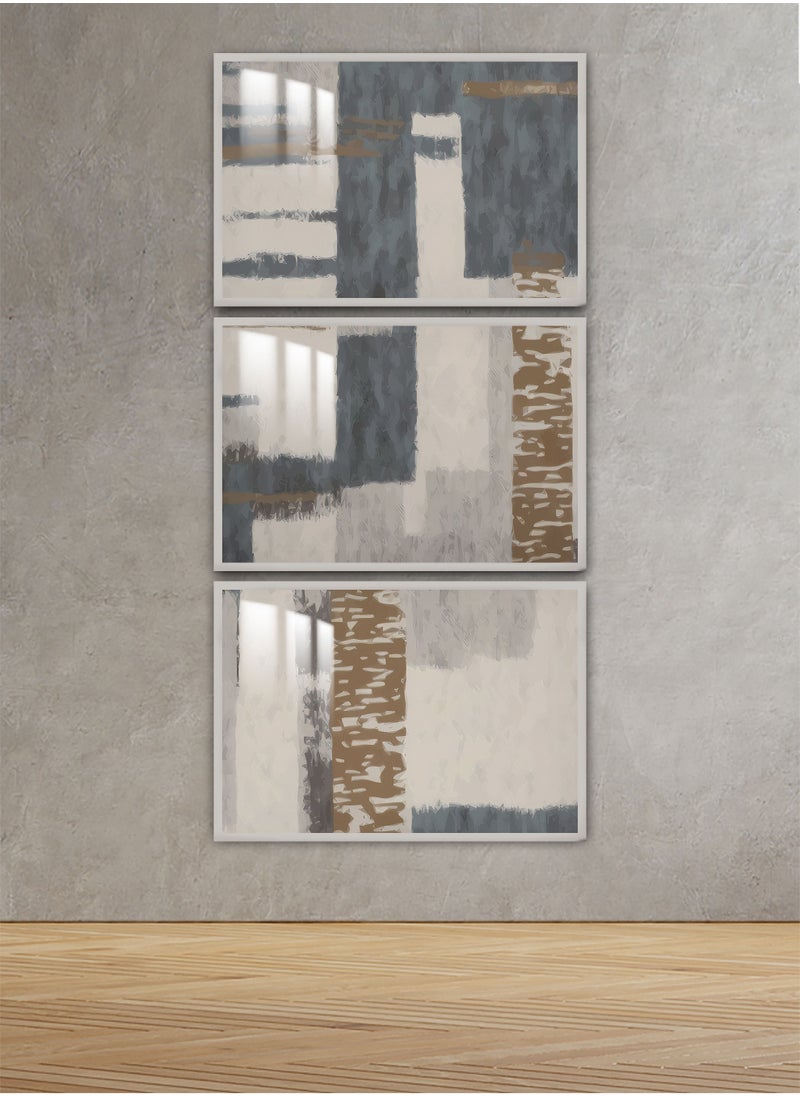 ماركتنا ثلاث لوحات جدارية150x70سم مع برواز فضي وطبقة اكريلك شفاف بتصميم تجريدي  - Image 1