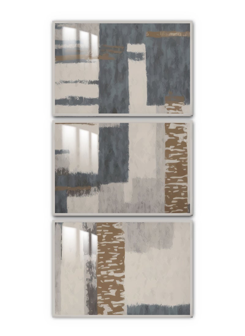 ماركتنا ثلاث لوحات جدارية150x70سم مع برواز فضي وطبقة اكريلك شفاف بتصميم تجريدي  - Image 2