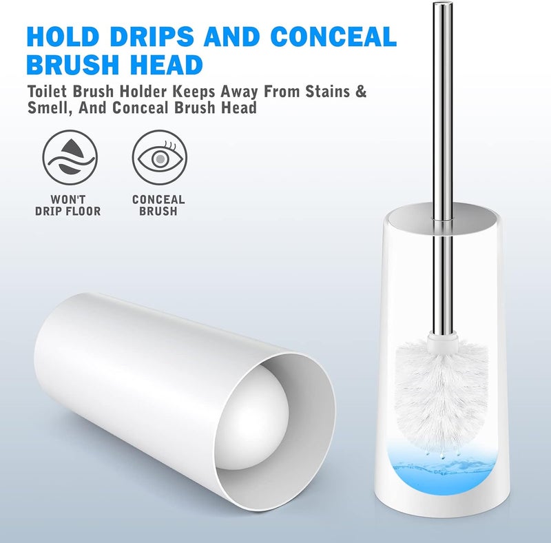 IXO Toilet Brush and Holder, 2 Pack Toilet Brush with 304 Stainless Steel Long Handle, Toilet Bowl Brush for Bathroom Toilet-Ergonomic, Elegant,Durable (White) - Image 5
