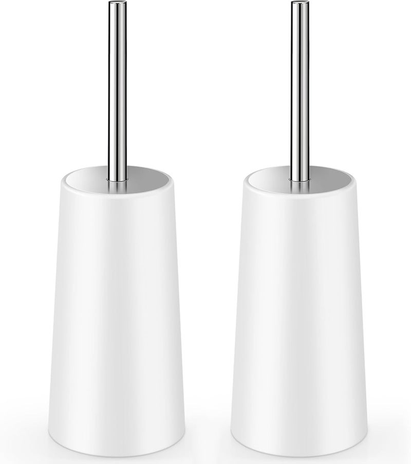 IXO Toilet Brush and Holder, 2 Pack Toilet Brush with 304 Stainless Steel Long Handle, Toilet Bowl Brush for Bathroom Toilet-Ergonomic, Elegant,Durable (White) - Image 1