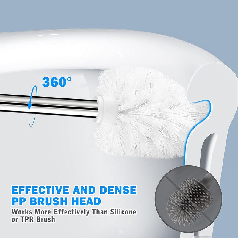IXO Toilet Brush and Holder, 2 Pack Toilet Brush with 304 Stainless Steel Long Handle, Toilet Bowl Brush for Bathroom Toilet-Ergonomic, Elegant,Durable (White) - Image 2