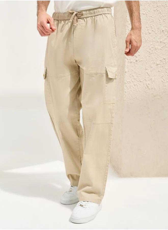 Styli Styli Premium Panelled Stretch Slub Woven Cargo Relaxed Pants