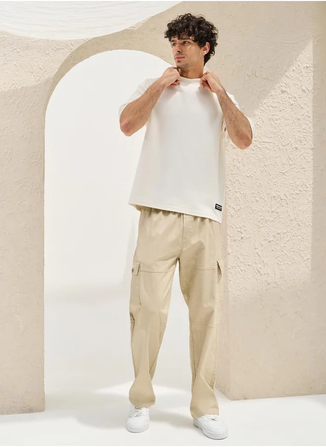 Styli Styli Premium Panelled Stretch Slub Woven Cargo Relaxed Pants