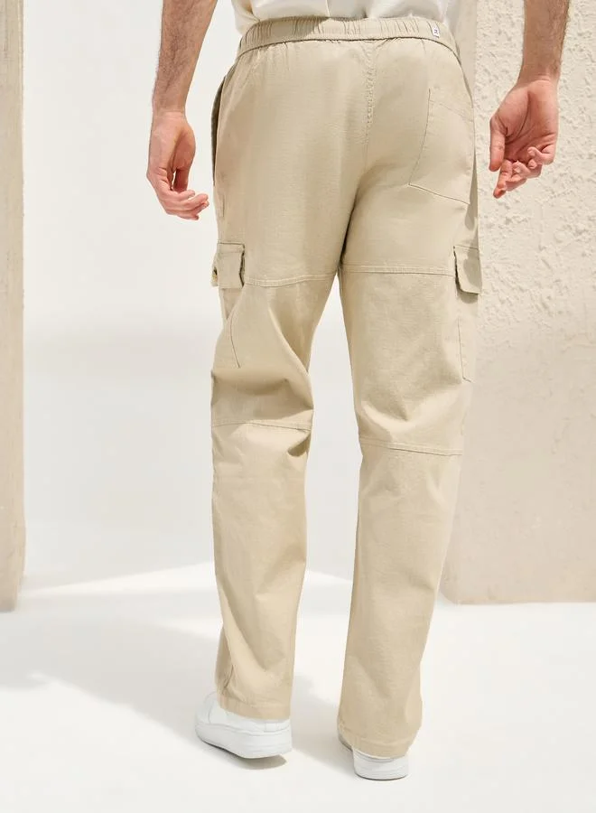 Styli Styli Premium Panelled Stretch Slub Woven Cargo Relaxed Pants