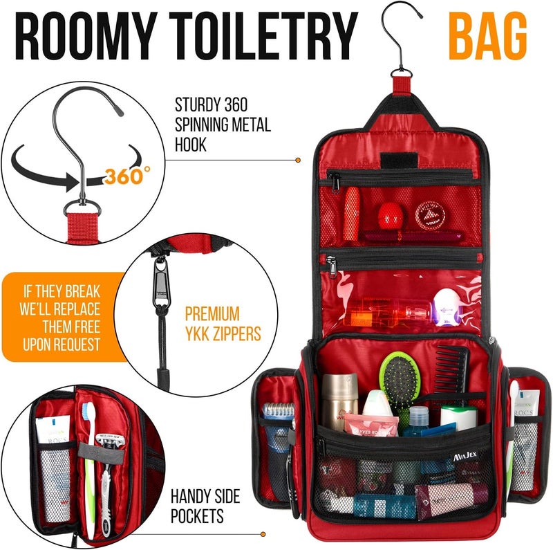 AvaJex Premium Hanging Travel Toiletry Wash Bag for Men and Women - Large Toiletry Organizer - Waterproof Hygiene Bag with Metal Swivel Hook, YKK Zippers and 19 Compartments for Toiletries, Makeup, Cosmetics - Image 5