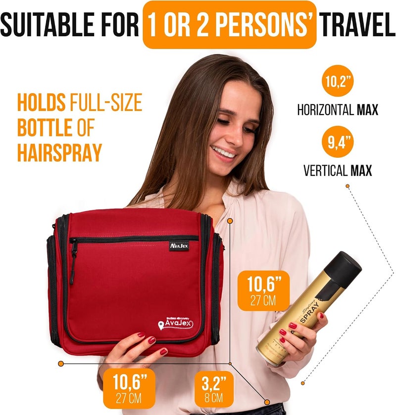 AvaJex Premium Hanging Travel Toiletry Wash Bag for Men and Women - Large Toiletry Organizer - Waterproof Hygiene Bag with Metal Swivel Hook, YKK Zippers and 19 Compartments for Toiletries, Makeup, Cosmetics - Image 4