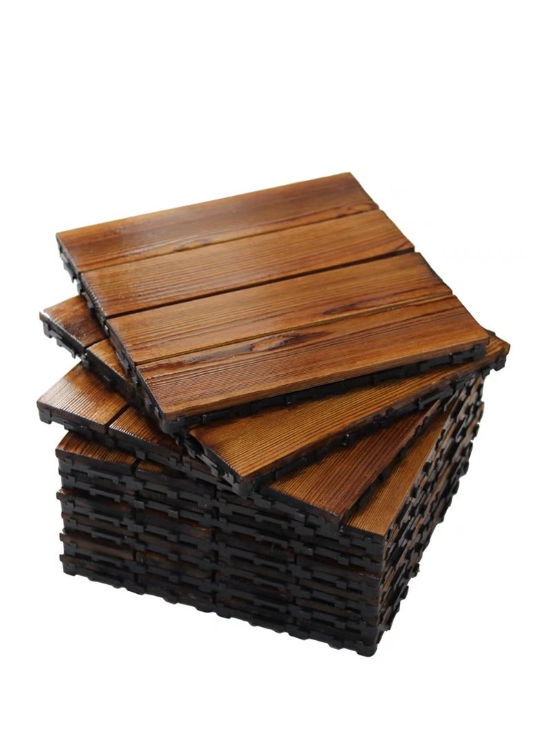 Generic FFD 10 Pieces Wooden Decking Tiles Hardwood Wood Flooring Deck Patio Outdoor Garden Floor Interlocking Balcony Roof Terrace Office Tile Waterproof Balcony Flooring  - Image 1