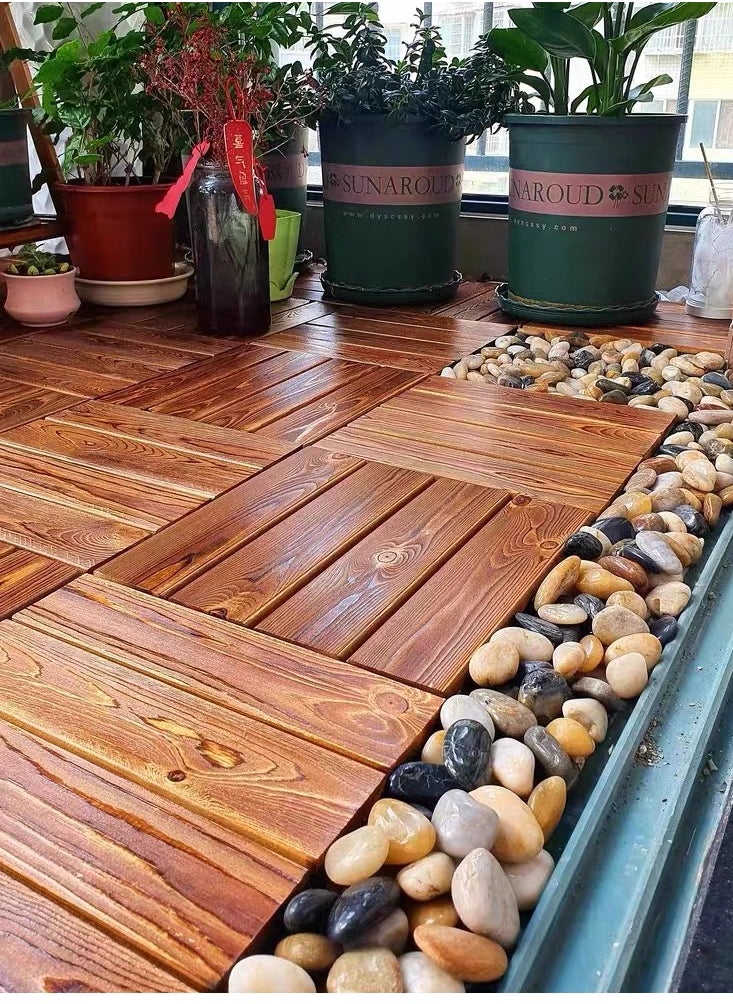 Generic FFD 10 Pieces Wooden Decking Tiles Hardwood Wood Flooring Deck Patio Outdoor Garden Floor Interlocking Balcony Roof Terrace Office Tile Waterproof Balcony Flooring  - Image 5