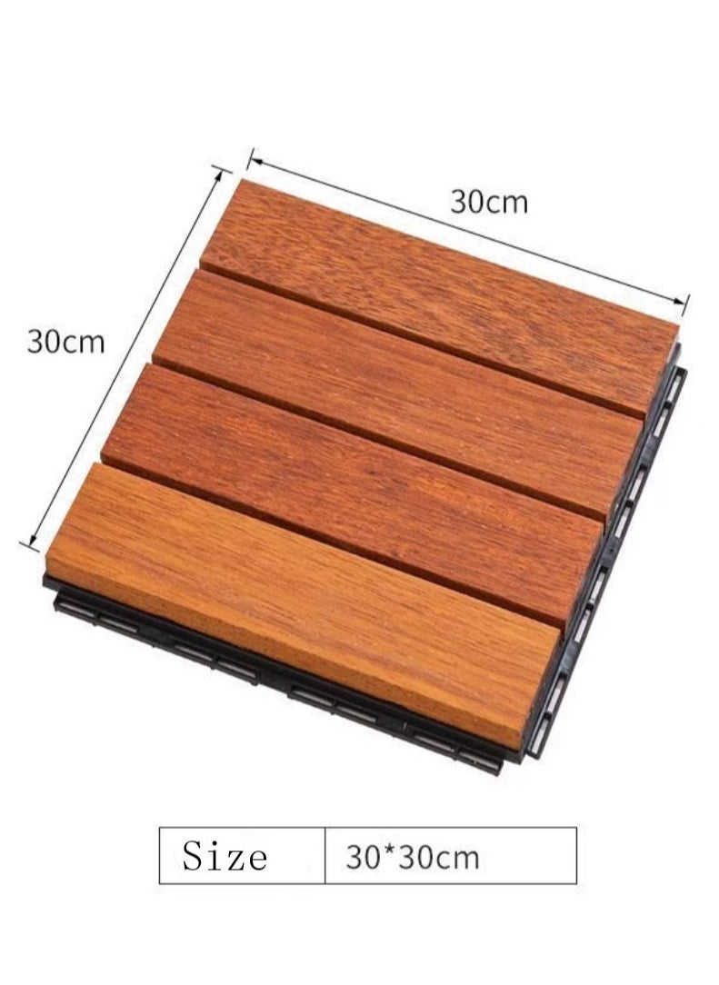 Generic FFD 10 Pieces Wooden Decking Tiles Hardwood Wood Flooring Deck Patio Outdoor Garden Floor Interlocking Balcony Roof Terrace Office Tile Waterproof Balcony Flooring  - Image 3