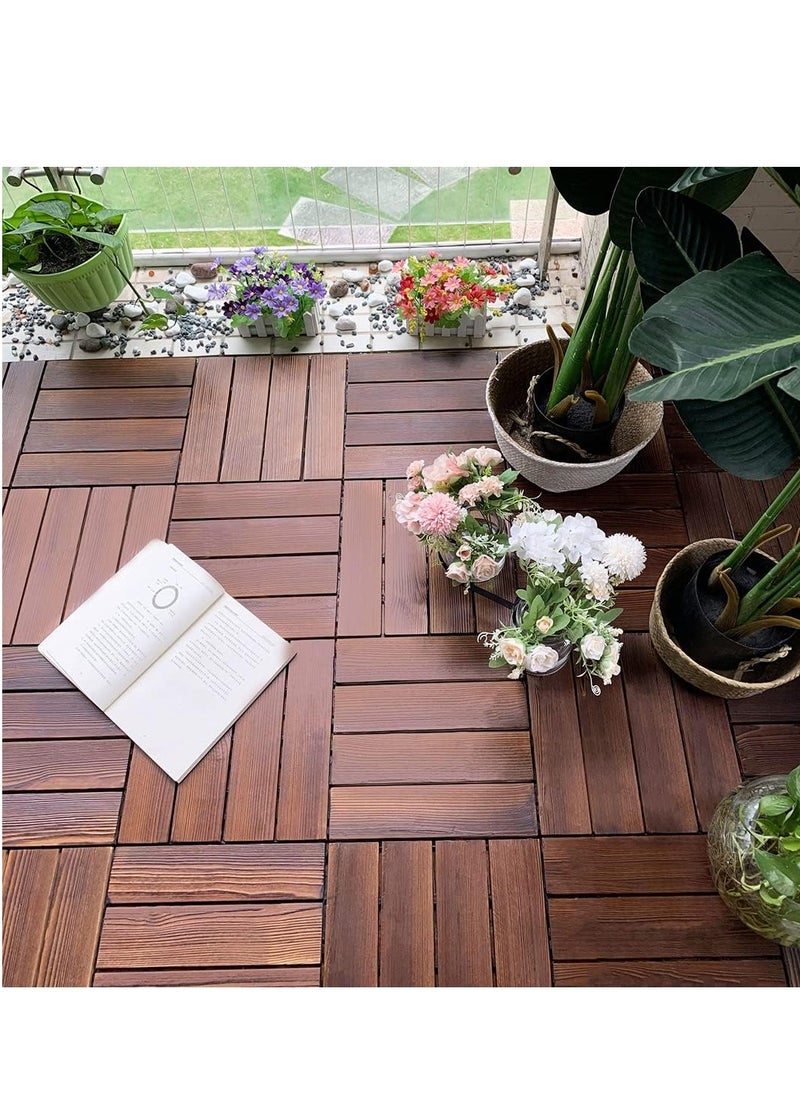 Generic FFD 10 Pieces Wooden Decking Tiles Hardwood Wood Flooring Deck Patio Outdoor Garden Floor Interlocking Balcony Roof Terrace Office Tile Waterproof Balcony Flooring  - Image 2