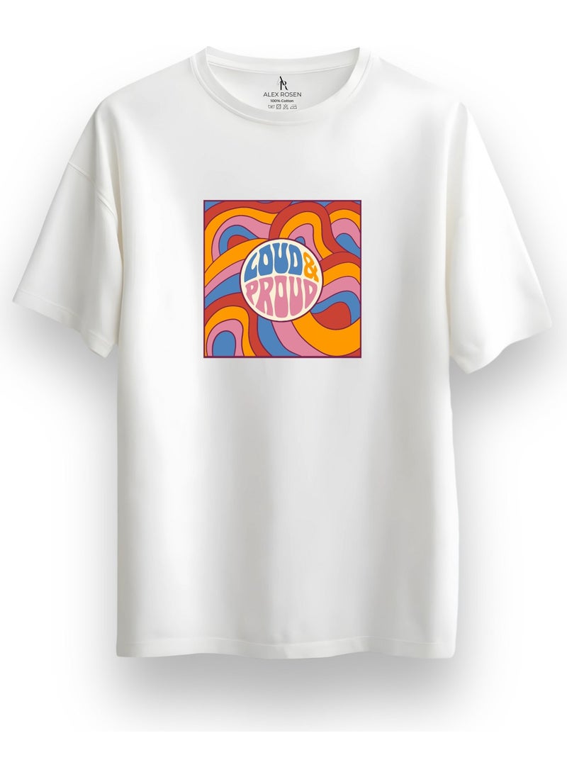 Alex Rosen Unisex Oversize Crew Neck Printed Short Sleeve White T-Shirt  - Image 1