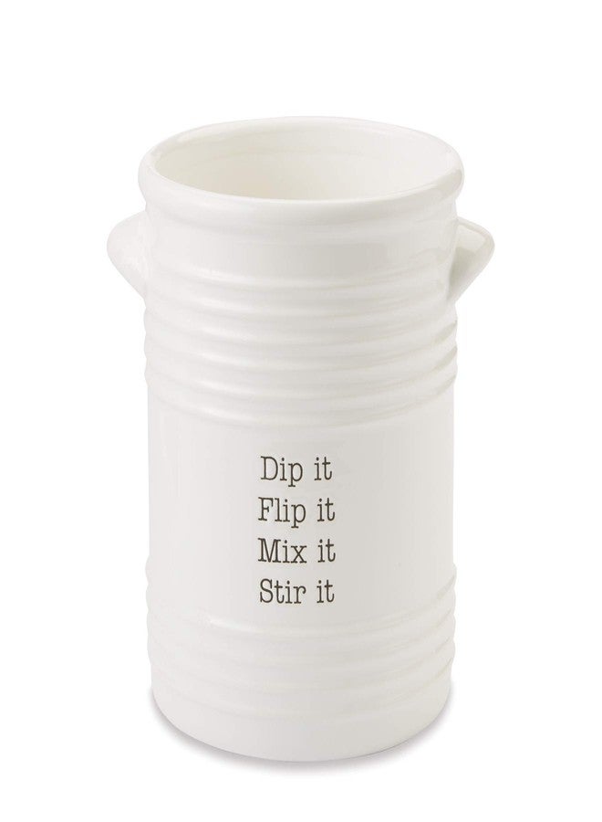 Mud Pie Ribbed White Ceramic Utensil Holder - Image 1