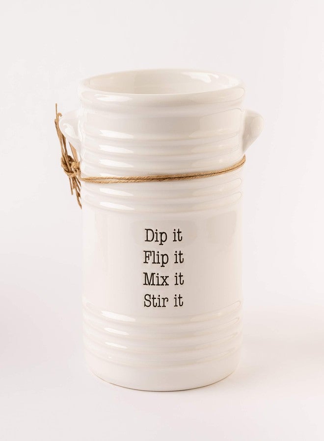 Mud Pie Ribbed White Ceramic Utensil Holder - Image 3