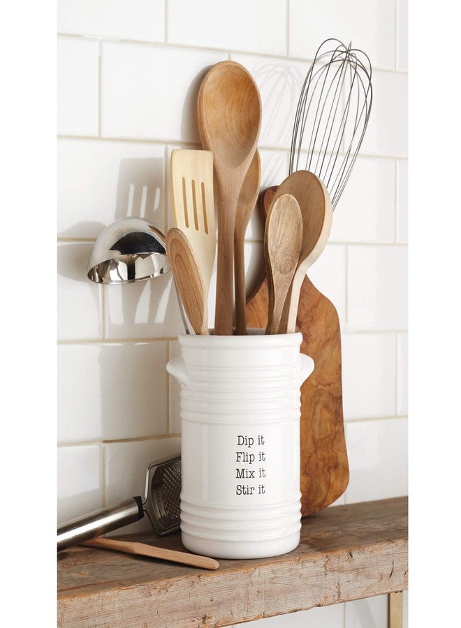 Mud Pie Ribbed White Ceramic Utensil Holder - Image 2
