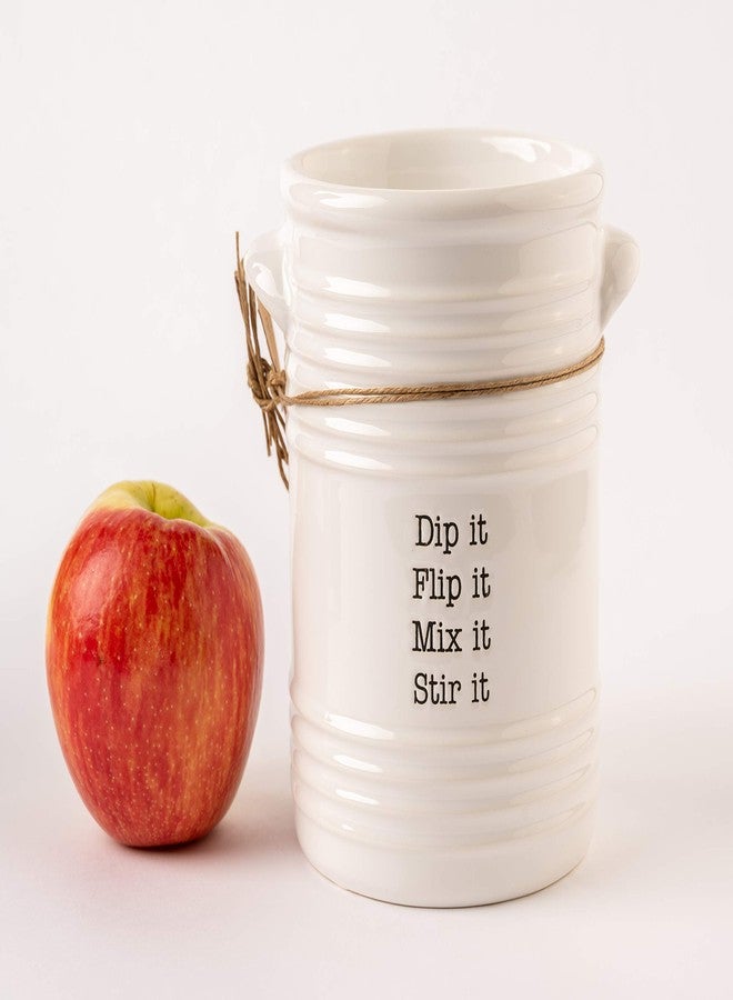 Mud Pie Ribbed White Ceramic Utensil Holder - Image 5