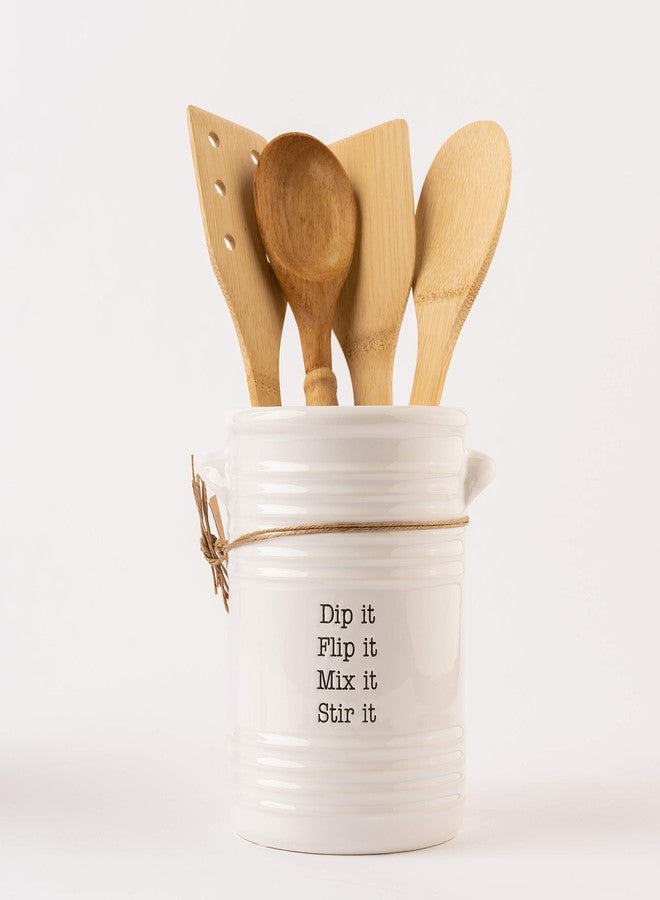 Mud Pie Ribbed White Ceramic Utensil Holder - Image 4