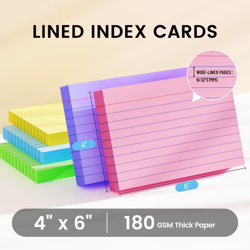 Ciphyfee Index Cards 4x6, 200 Sheets, Ruled Color Flash Cards for Effective Studying and Note-Taking, Premium Note Cards, Essential School Supplies for College & Office, Home Organization & Study Supplies - Image 2