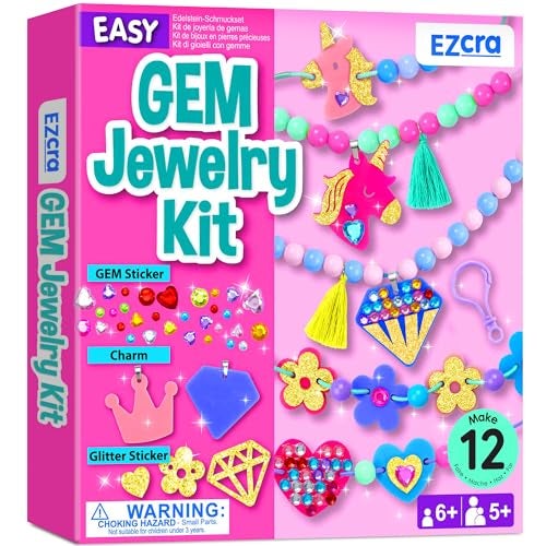 EZCRA Bracelet Making Kit for Kids 46 12 DIY Jewelry Craft Set with Beads Gem Stickers and Charms for Girls Ages 58 Easy DIY Bracelet Kit Gift for Girls - Image 1