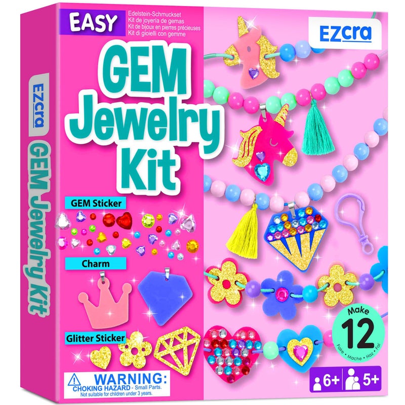 EZCRA Bracelet Making Kit for Kids 46 12 DIY Jewelry Craft Set with Beads Gem Stickers and Charms for Girls Ages 58 Easy DIY Bracelet Kit Gift for Girls - Image 3