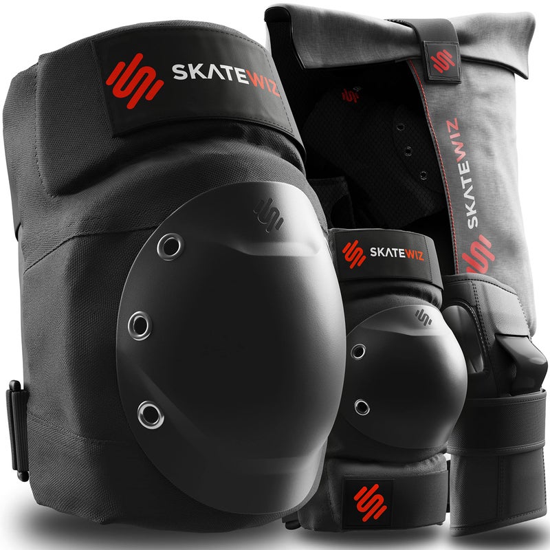 SKATEWIZ وسادات ركوب الدراجات البخارية للبالغين من SKATEWIZ - وسادات الركبة والكوع للنساء [6 قطع] - حجم ML أسود - مجموعة وسادات الكوع وحراس المعصم - معدات الحماية للبالغين - ركوب الدراجات البخارية واللوح الشبابي - Image 1