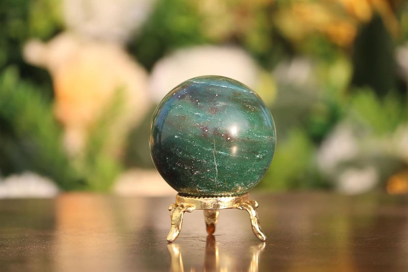Excel 195g 50mm Green Kyanite Mineral Sphere Quartz Healing Ball, 5 inches, with Gold-Plated Metal Stand - Image 3
